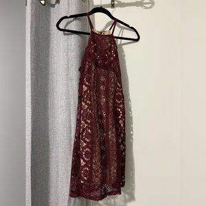 XS halter strapped crochet dress with nude underlay